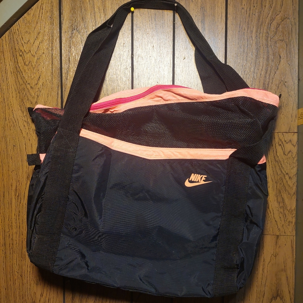 Nike Beach Black and Coral Tote Bag Vintage 80s 90s Gray Tag 24x21 Inches